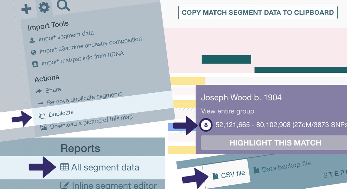Screenshots showing different ways to copy segments